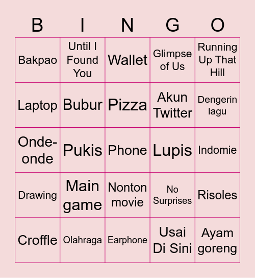 RUBBlJANE's Bingo Card Bingo Card