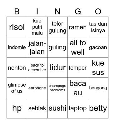 leve Bingo Card
