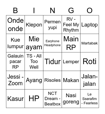 Yeri Bingo Card