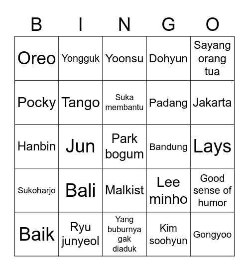 Yongguk Bingo Card