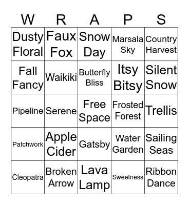 Jam Wrap Bingo Card