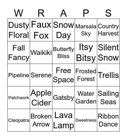 Jam Wrap Bingo Card