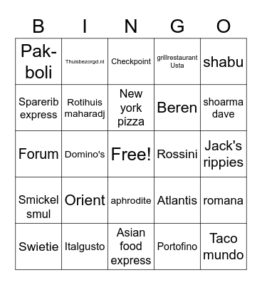 Bezorgdienst bingo Card