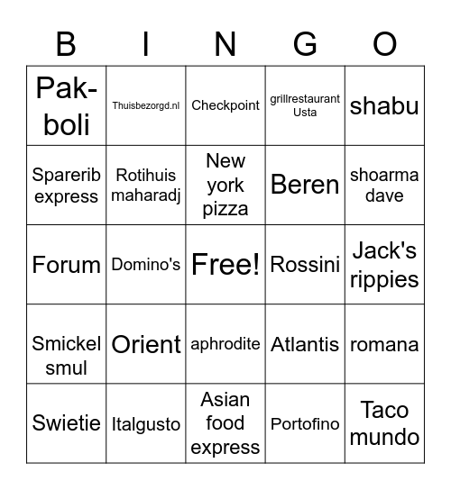 Bezorgdienst bingo Card