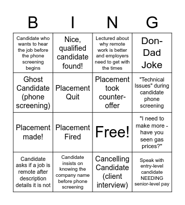 Recruiter Bingo Card