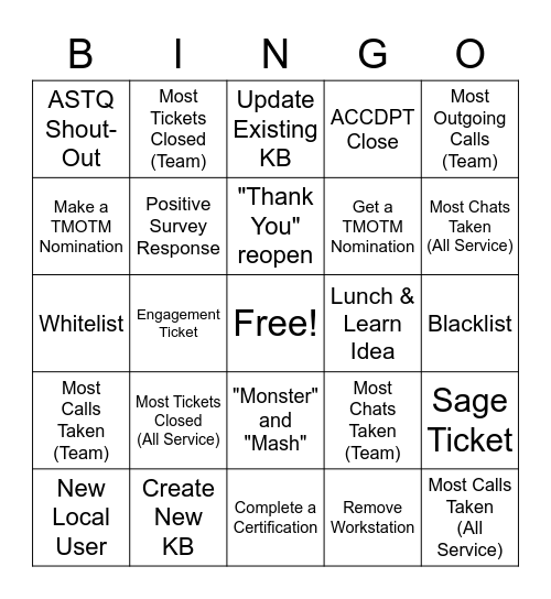 RINGO Bingo Card