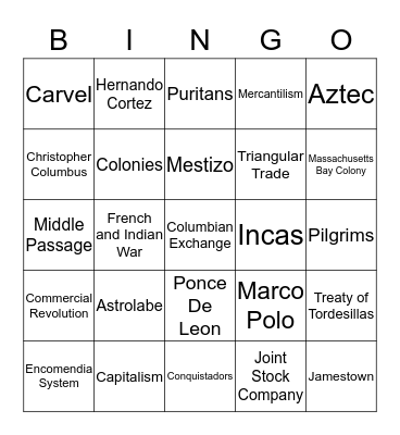 Age of Discovery and Trade Vocabulary Bingo Card