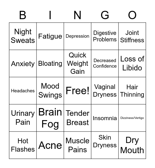 Menopause  Bingo Card