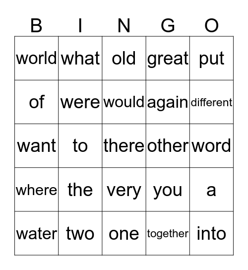 Irregular Sight Word Bingo Card