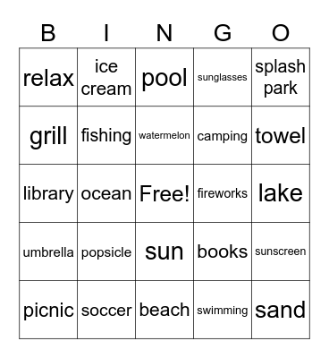 Summer Vocabulary Bingo Card