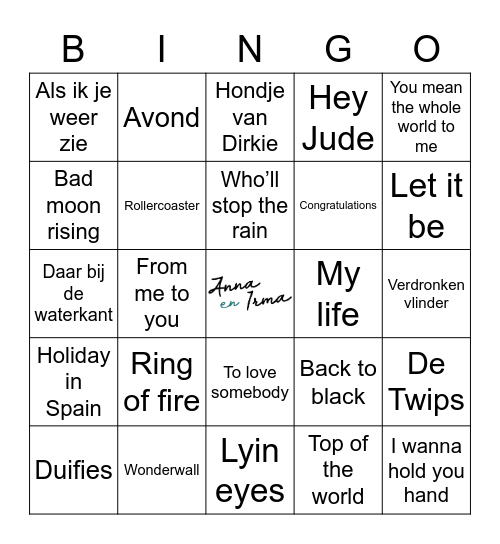 Anna en Irma's Muziekbingo! Bingo Card