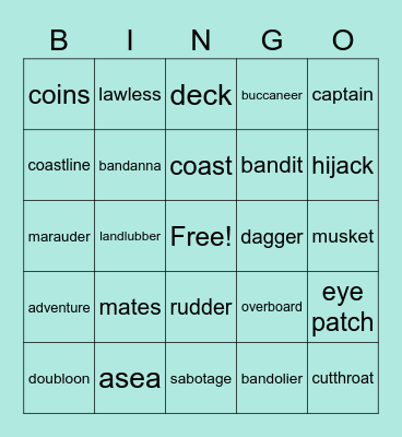 Pirate Bingo Card