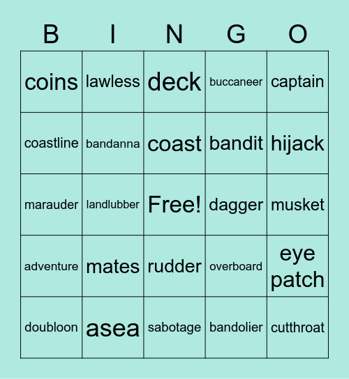 Pirate Bingo Card