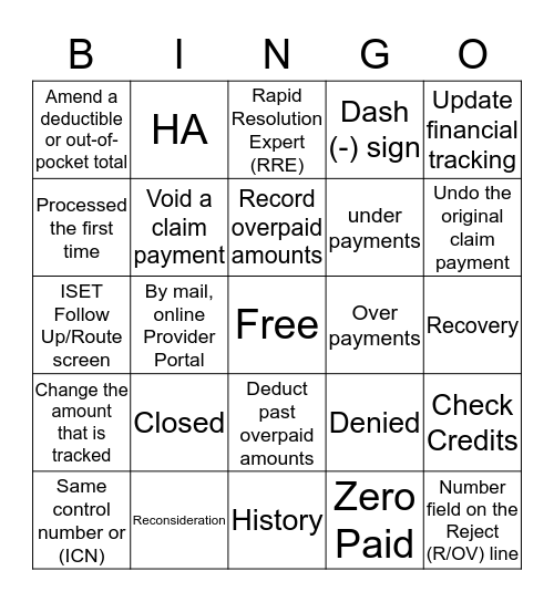 Simple Adjustment Bingo Card