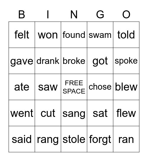 VERB BINGO Card