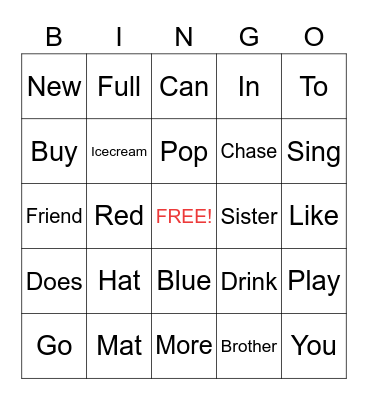 Word Bingo Card