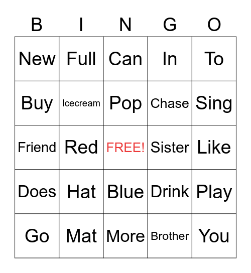 Word Bingo Card