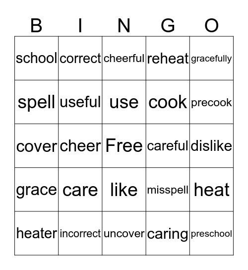 ROOT WORDS PLUS Bingo Card