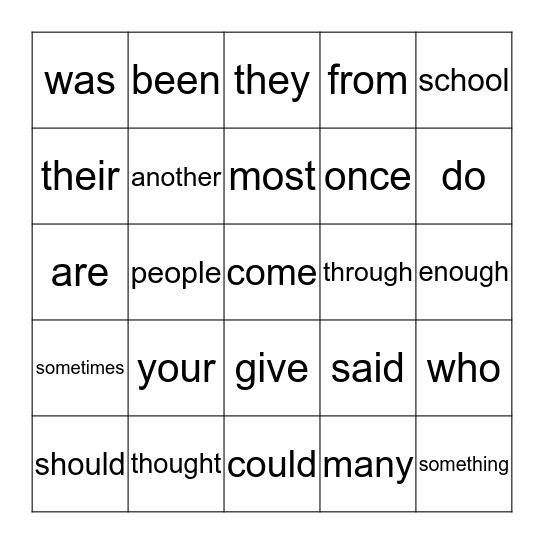 Irregular Sight Word Bingo Card