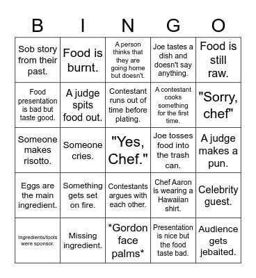 MasterChef Bingo Card