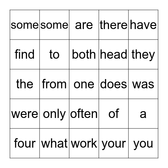 Irregular Sight Word Bingo Card