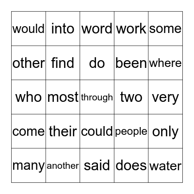 Irregular Sight Word Bingo Card