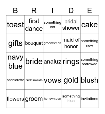 analuz's bridal shower Bingo Card