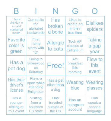 Enlightium Bingo: Find someone who… Bingo Card