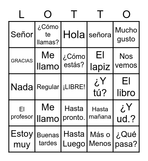 Realidades 1 Para Empezar Bingo Card