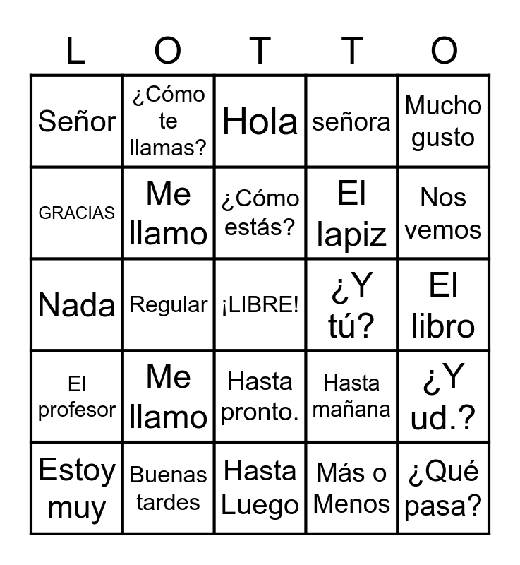 Realidades 1 Para Empezar Bingo Card