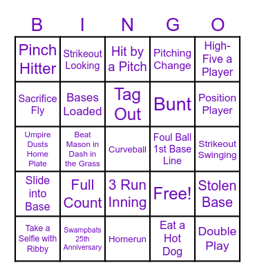 Swamp Bats Baseball Bingo Card