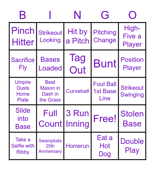 Swamp Bats Baseball Bingo Card