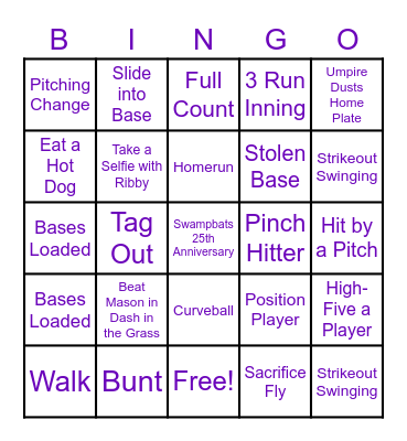 Swamp Bats Baseball Bingo Card