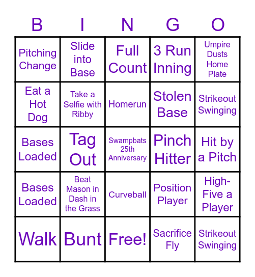 Swamp Bats Baseball Bingo Card