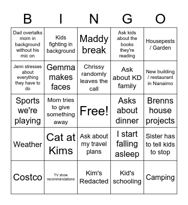 Famchat Bingo Card