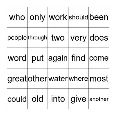 Irregular Sight Word Bingo Card