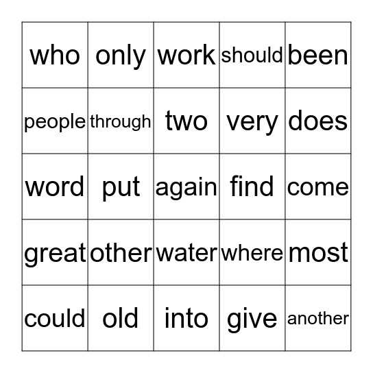 Irregular Sight Word Bingo Card