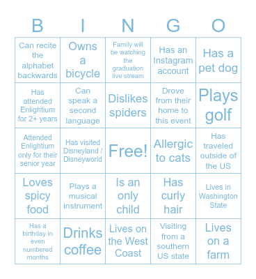 Enlightium Bingo: Find someone who… Bingo Card