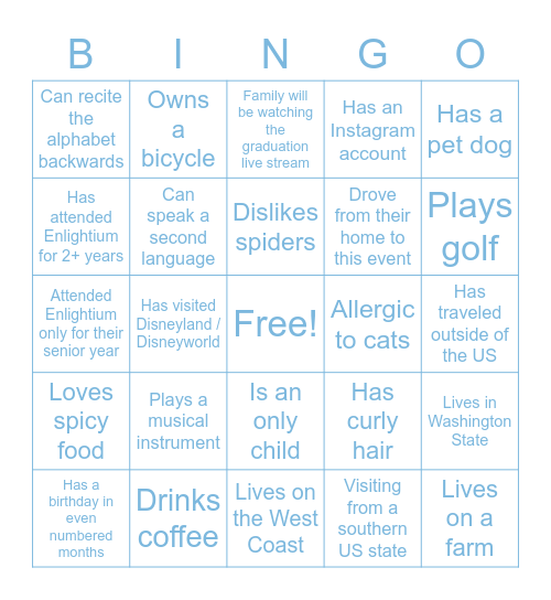 Enlightium Bingo: Find someone who… Bingo Card