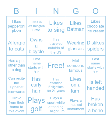 Enlightium Bingo: Find someone who… Bingo Card