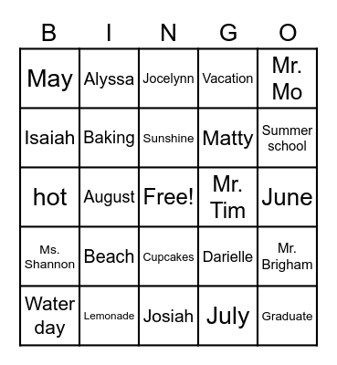 ESY Bingo Card