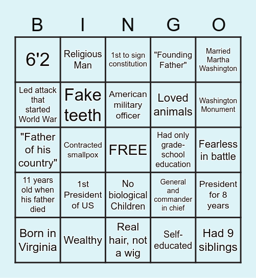 George Washington Bingo Card