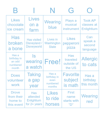 Enlightium Bingo: Find someone who… Bingo Card