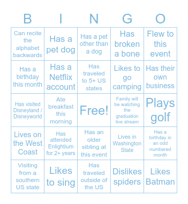 Enlightium Bingo: Find someone who… Bingo Card