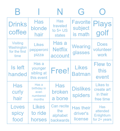 Enlightium Bingo: Find someone who… Bingo Card