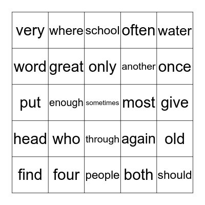 Irregular Sight Word Bingo Card