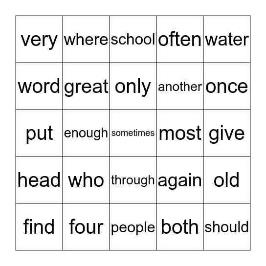 Irregular Sight Word Bingo Card