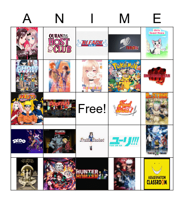 Anime Club BINGO Card