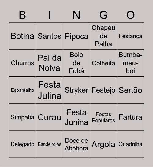 Bingo Junino Stryker Bingo Card