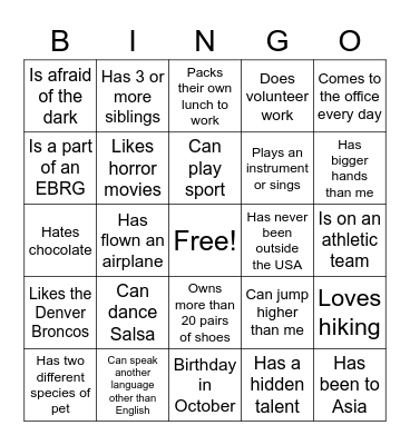 Icebreaker Bingo Card